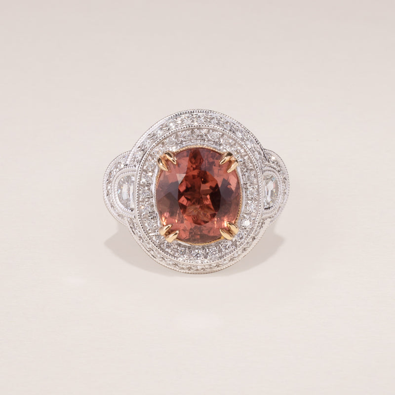 18ct White Gold Tourmaline & Diamond Halo Ring-Ring-Walker & Hall