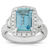 18ct White Gold Aquamarine & Diamond Halo Ring-Ring-Walker & Hall