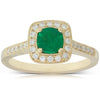18ct Yellow Gold Emerald & Diamond Halo Ring-Ring-Walker & Hall
