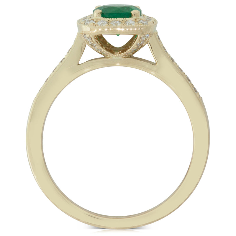 18ct Yellow Gold Emerald & Diamond Halo Ring-Ring-Walker & Hall