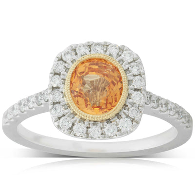 18ct Yellow Gold Sapphire & Diamond Halo Ring-Ring-Walker & Hall