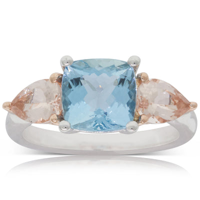 18ct White & Rose Gold Morganite & Aquamarine Ring-Ring-Walker & Hall