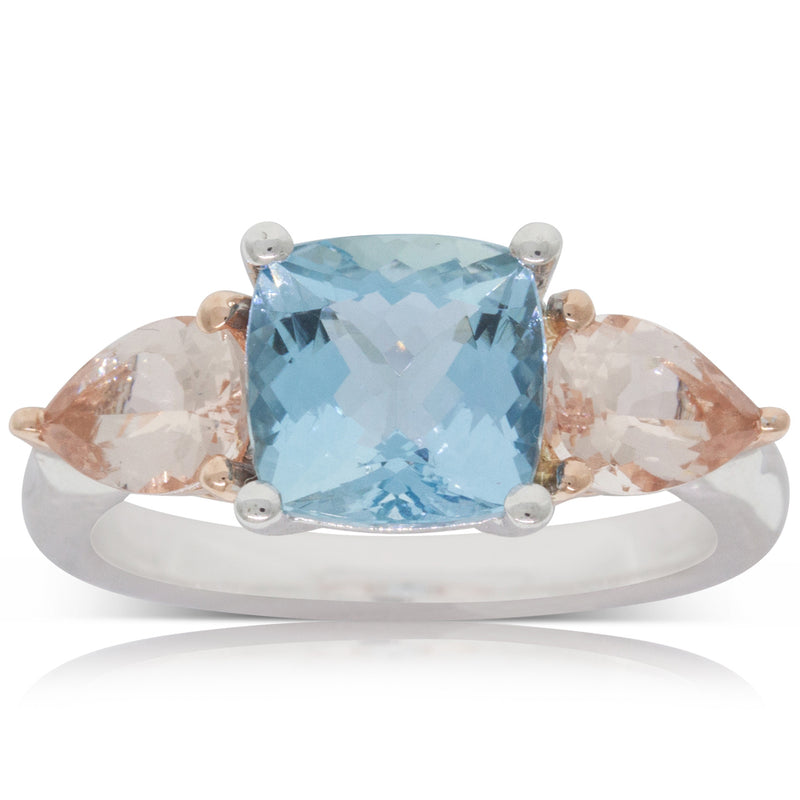 18ct White & Rose Gold Morganite & Aquamarine Ring-Ring-Walker & Hall
