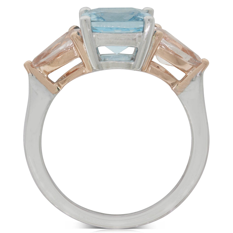 18ct White & Rose Gold Morganite & Aquamarine Ring-Ring-Walker & Hall