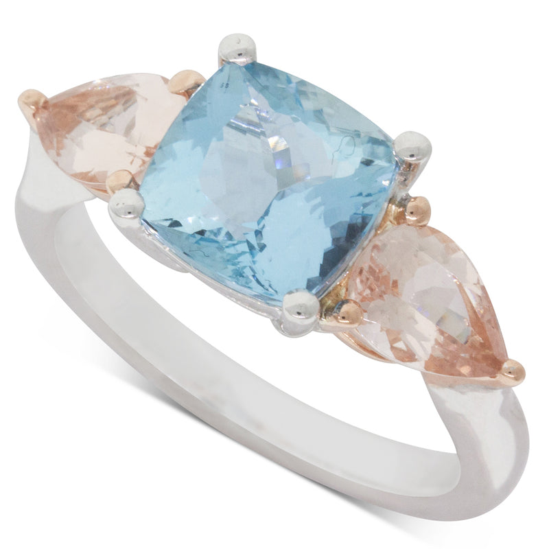 18ct White & Rose Gold Morganite & Aquamarine Ring-Ring-Walker & Hall