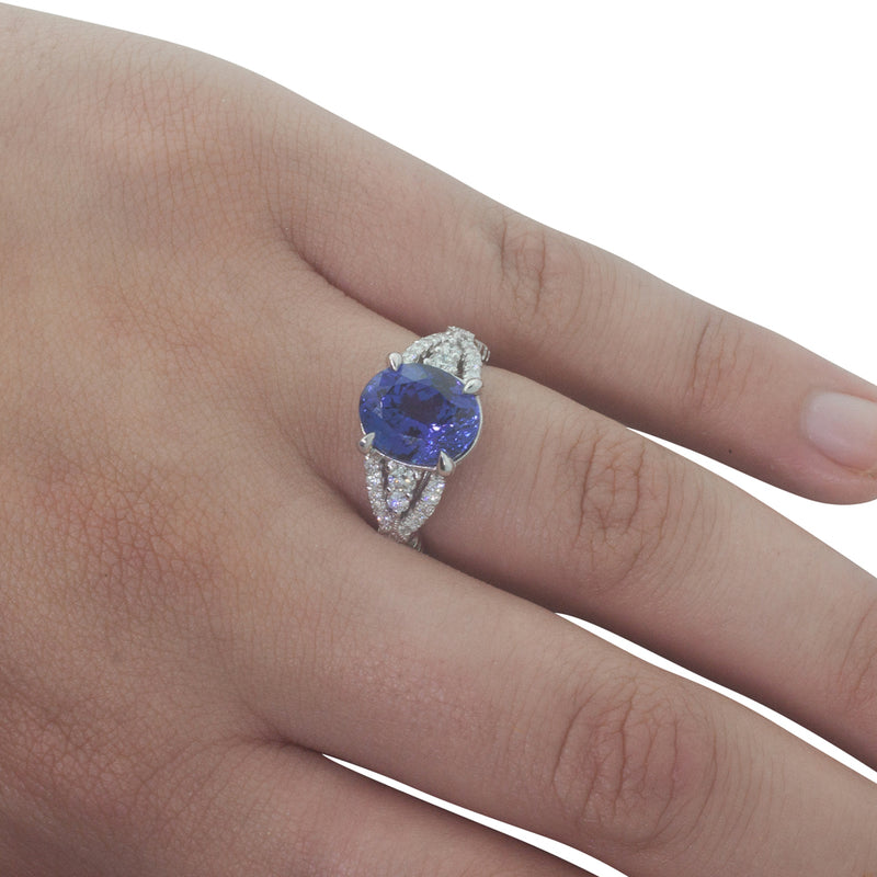 18ct White Gold Tanzanite & Diamond Ring-Ring-Walker & Hall