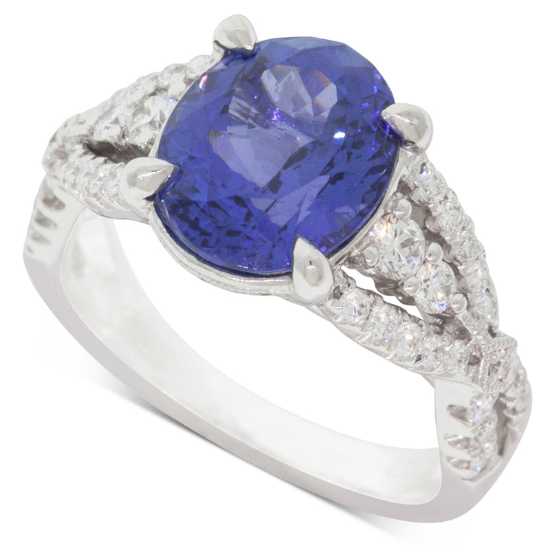 18ct White Gold Tanzanite & Diamond Ring-Ring-Walker & Hall