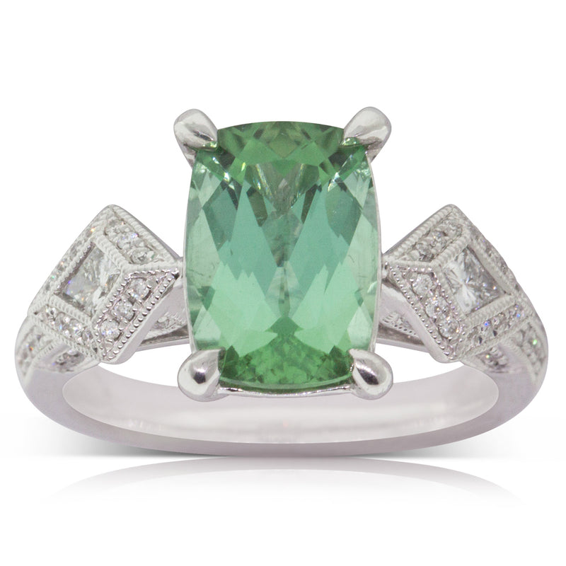 18ct White Gold Tourmaline & Diamond Ring-Ring-Walker & Hall