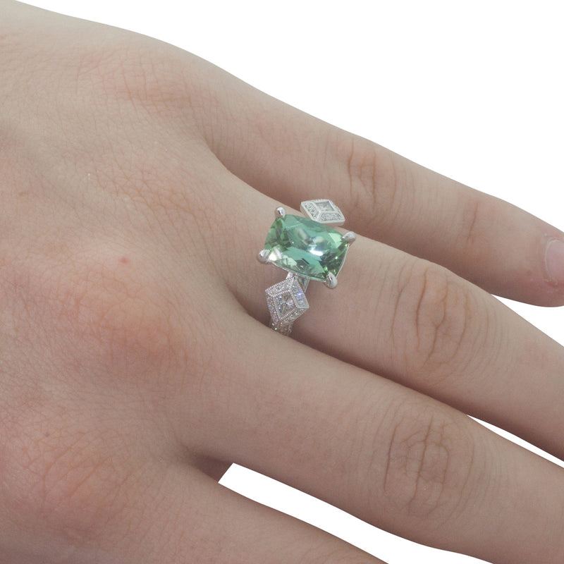 18ct White Gold Tourmaline & Diamond Ring-Ring-Walker & Hall