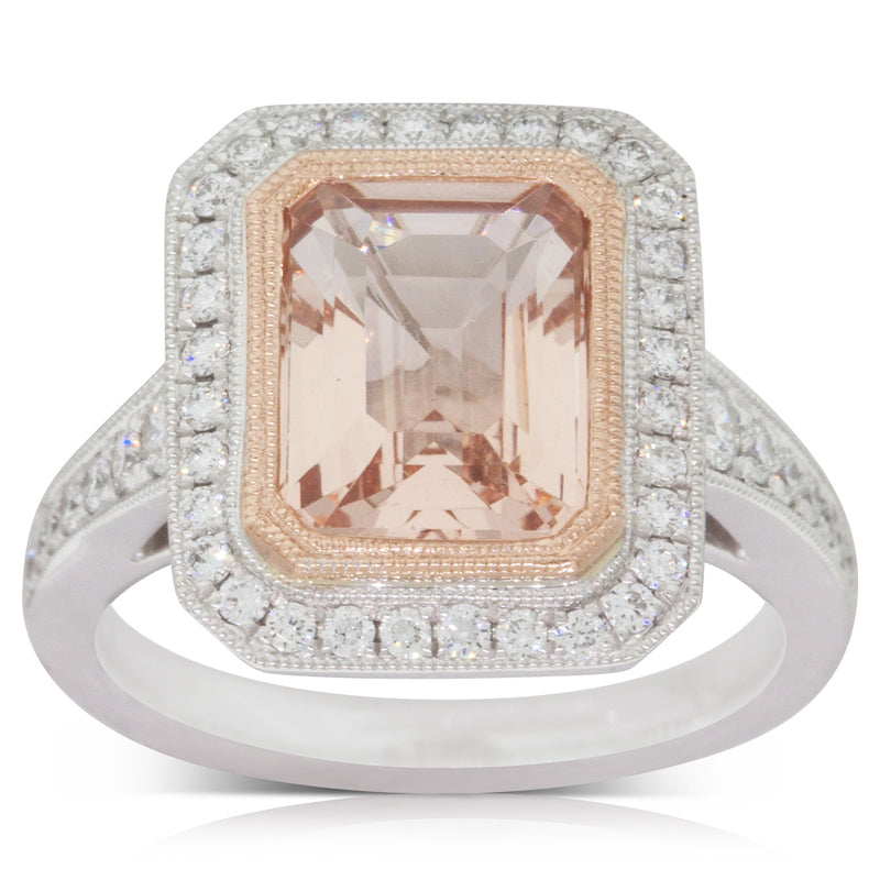 18ct White Gold Morganite & Diamond Halo Ring-Ring-Walker & Hall