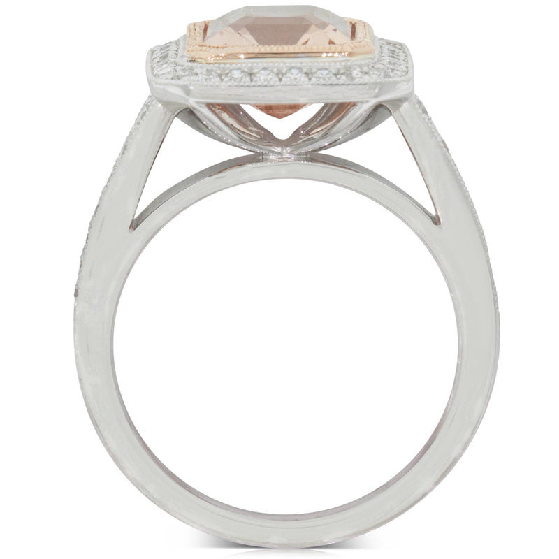 18ct White Gold Morganite & Diamond Halo Ring-Ring-Walker & Hall