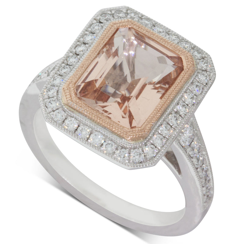 18ct White Gold Morganite & Diamond Halo Ring-Ring-Walker & Hall