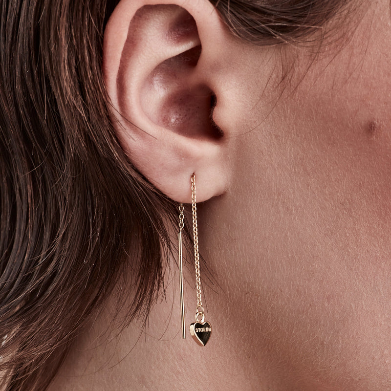 Stolen Girlfriends Club Falling Stolen Heart Thread Earrings - Gold Plated-Earrings-Walker & Hall