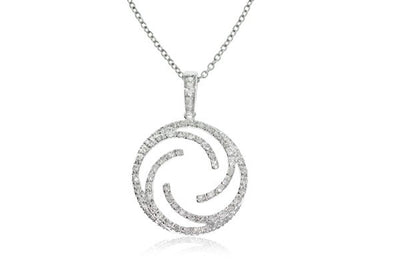 9ct White Gold Diamond Swirl Pendant-Necklace-Walker & Hall