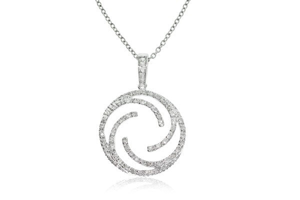 9ct White Gold Diamond Swirl Pendant-Necklace-Walker & Hall