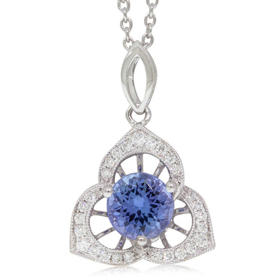 18ct White Gold Tanzanite & Diamond Pendant-Necklace-Walker & Hall