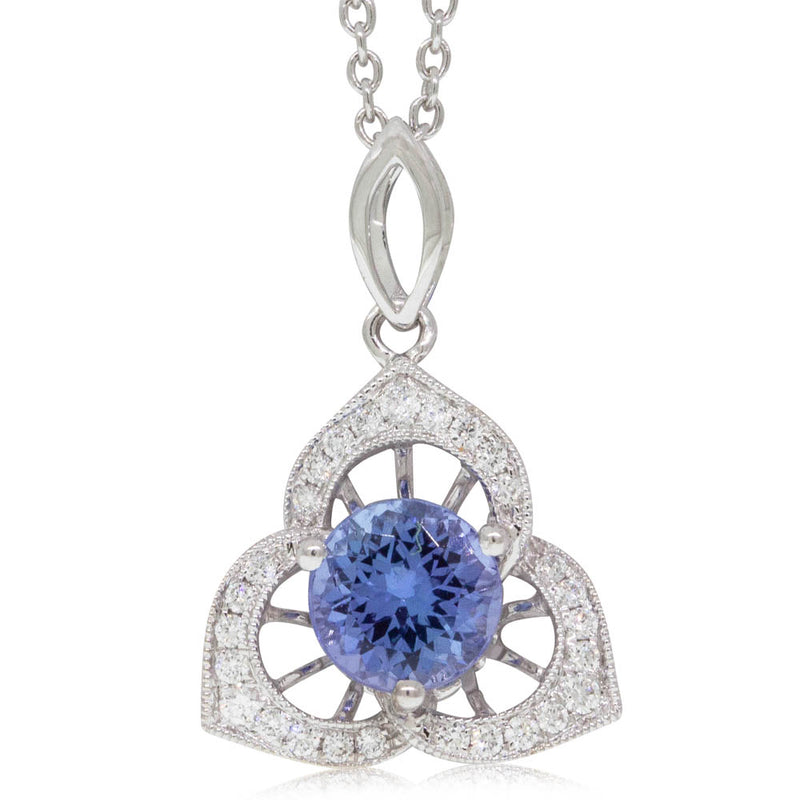 18ct White Gold Tanzanite & Diamond Pendant-Necklace-Walker & Hall