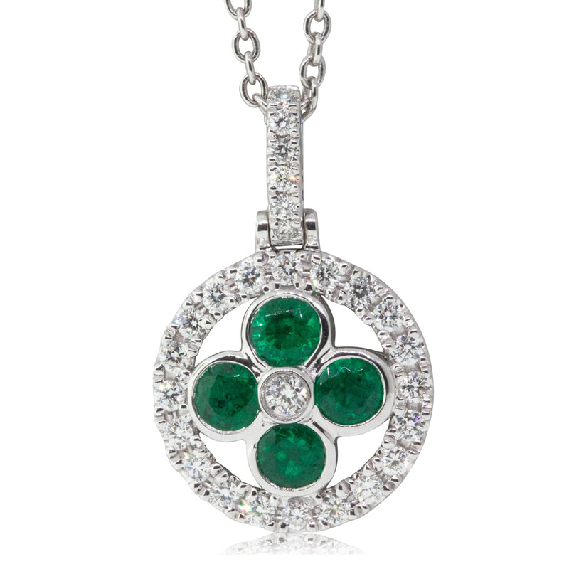 18ct White Gold Emerald & Diamond Pendant-Necklace-Walker & Hall
