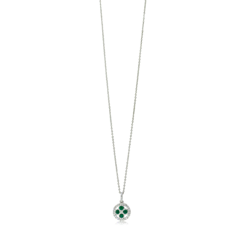 18ct White Gold Emerald & Diamond Pendant-Necklace-Walker & Hall