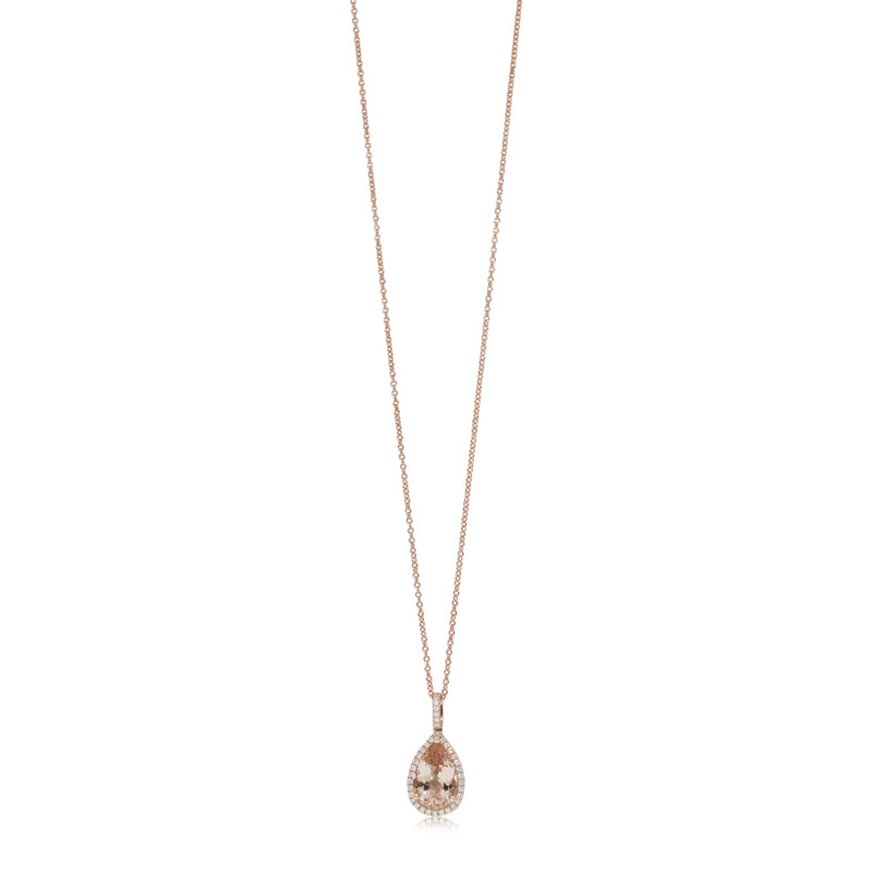 18ct Rose Gold Morganite & Diamond Halo Pendant-Necklace-Walker & Hall