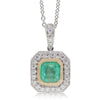 18ct White & Yellow Gold 1.12ct Emerald & Diamond Halo Pendant-Necklace-Walker & Hall