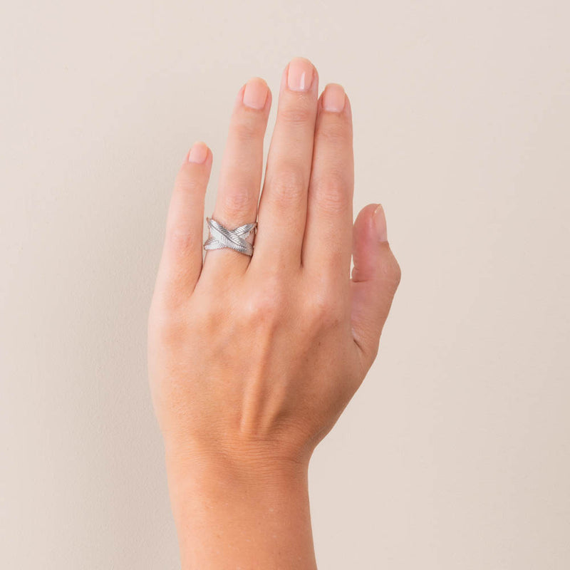 Boh Runga Rocksteady Feather Kiss Cross Ring - Sterling Silver-Ring-Walker & Hall
