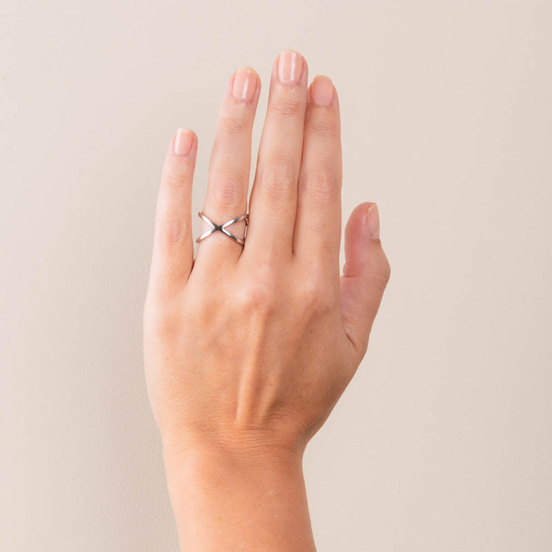 Boh Runga Rocksteady Feather Kiss Cross Ring - Sterling Silver-Ring-Walker & Hall