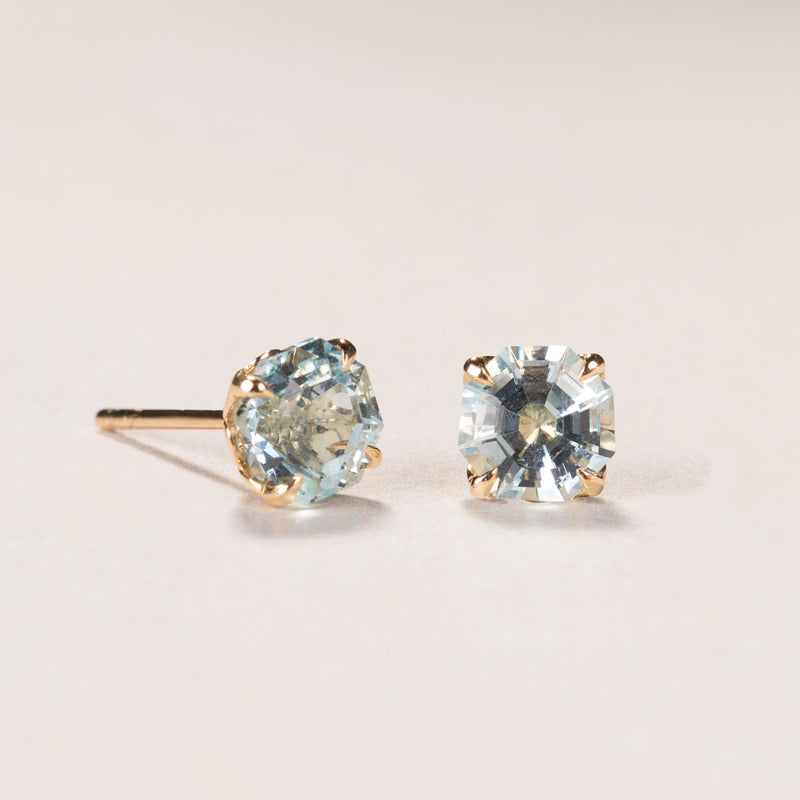 18ct Yellow Gold Aquamarine Octavia Stud Earrings-Earrings-Walker & Hall