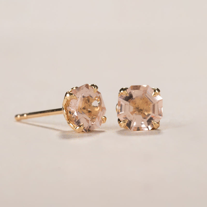 18ct Yellow Gold Morganite Octavia Stud Earrings-Earrings-Walker & Hall