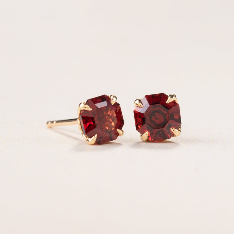 18ct Yellow Gold Garnet Octavia Stud Earrings-Earrings-Walker & Hall