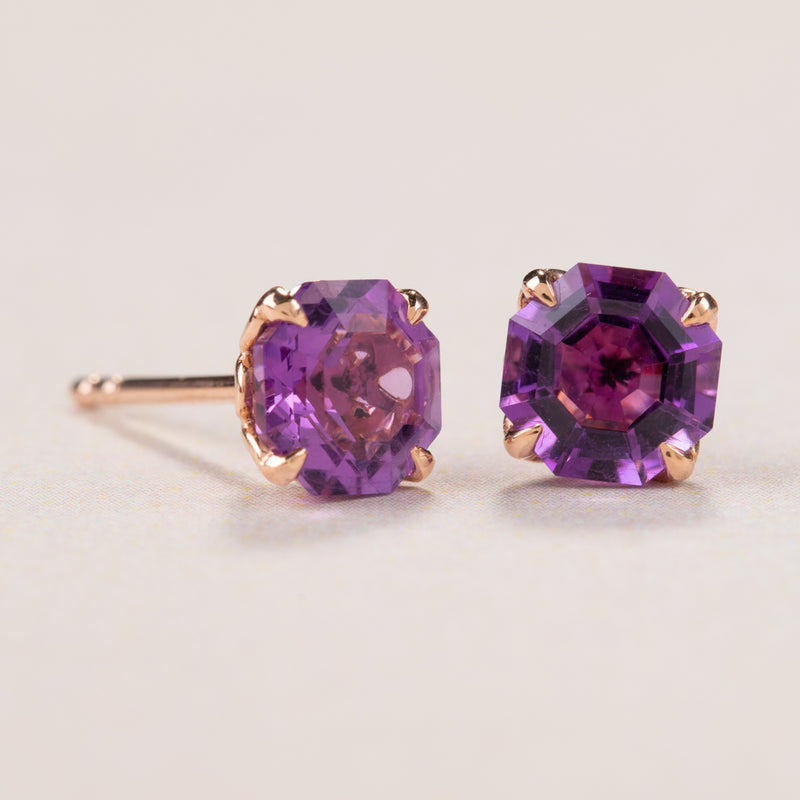 18ct Rose Gold Amethyst Octavia Stud Earrings-Earrings-Walker & Hall