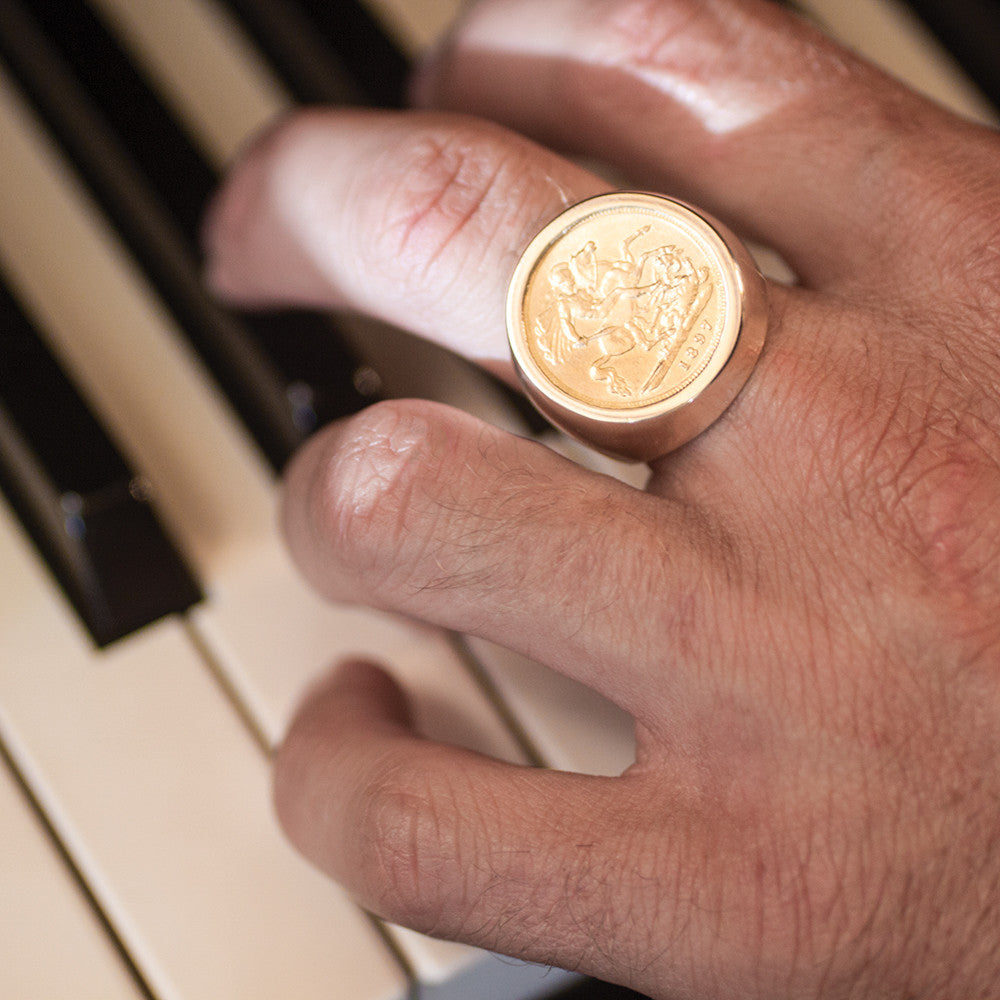 9ct Yellow Gold Ring with Half Sovereign-Ring-Walker & Hall