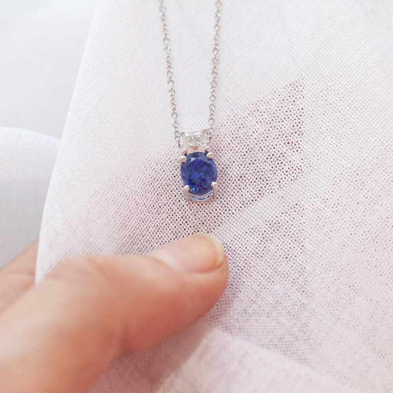 18ct White Gold Sapphire & Diamond Pendant-Necklace-Walker & Hall