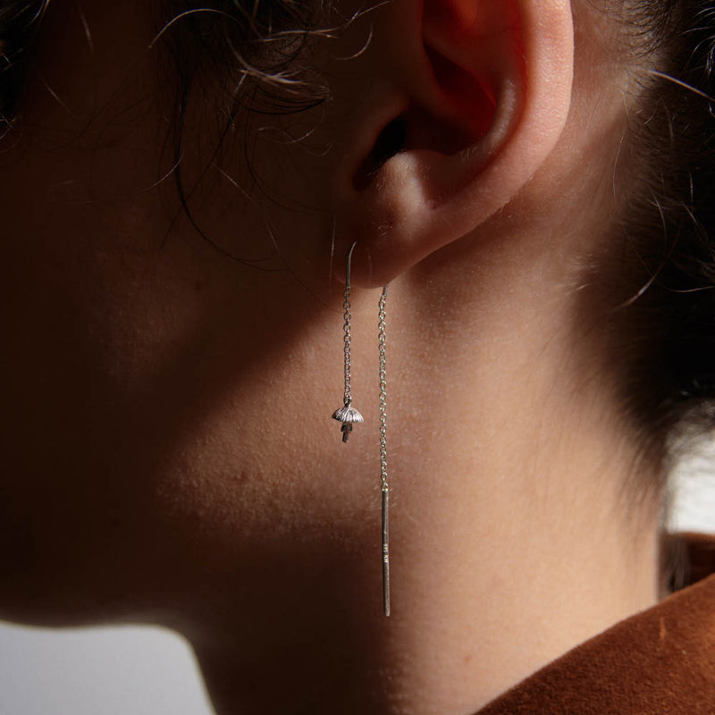 Karen Walker Mushroom Thread Earrings - Sterling Silver-Earrings-Walker & Hall