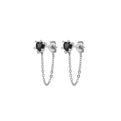 Karen Walker Cupid's Heart & Chain Earrings- Sterling Silver-Earrings-Walker & Hall