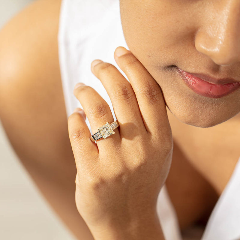 18ct White Gold Yellow Princess Cut Diamond Ring-Ring-Walker & Hall