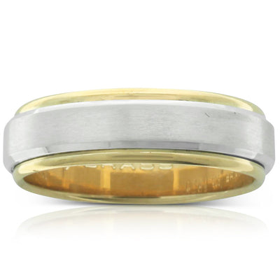 Yellow & White Gold Bevelled Edge Ring-Ring-Walker & Hall