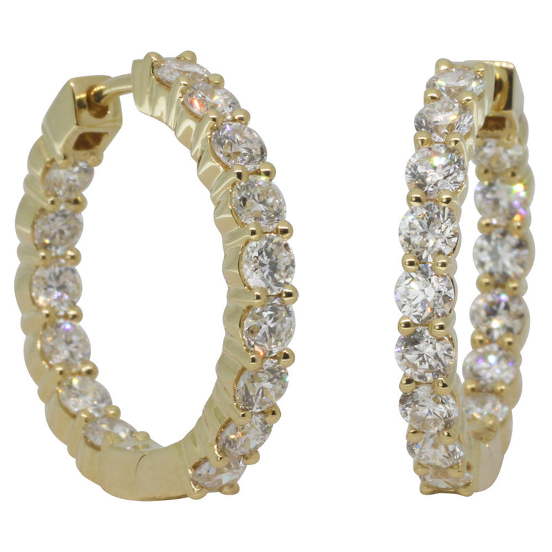 18ct Yellow Gold Round Brilliant Diamond Hoops-Earrings-Walker & Hall