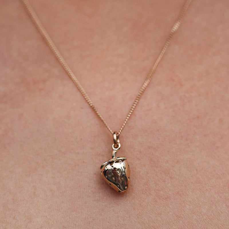 Meadowlark Strawberry Charm Necklace - Sterling Silver-Necklace-Walker & Hall