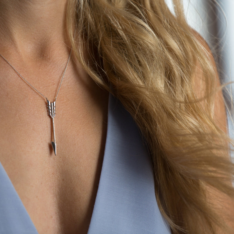 18ct White Gold .06ct Diamond Arrow Pendant-Necklace-Walker & Hall