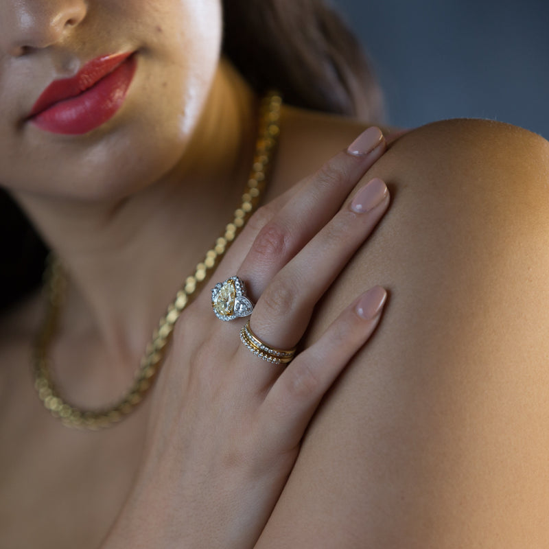 18ct White Gold Yellow Diamond Halo Ring-Ring-Walker & Hall