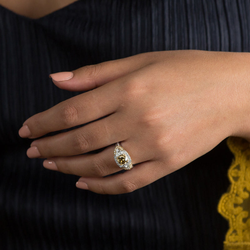 18ct White & Yellow Gold Yellow Diamond Halo Ring-Ring-Walker & Hall