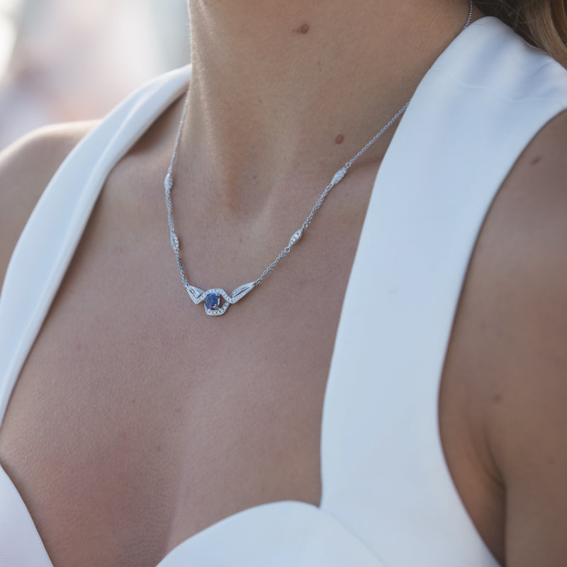 18ct White Gold Sapphire & Diamond Necklace-Necklace-Walker & Hall