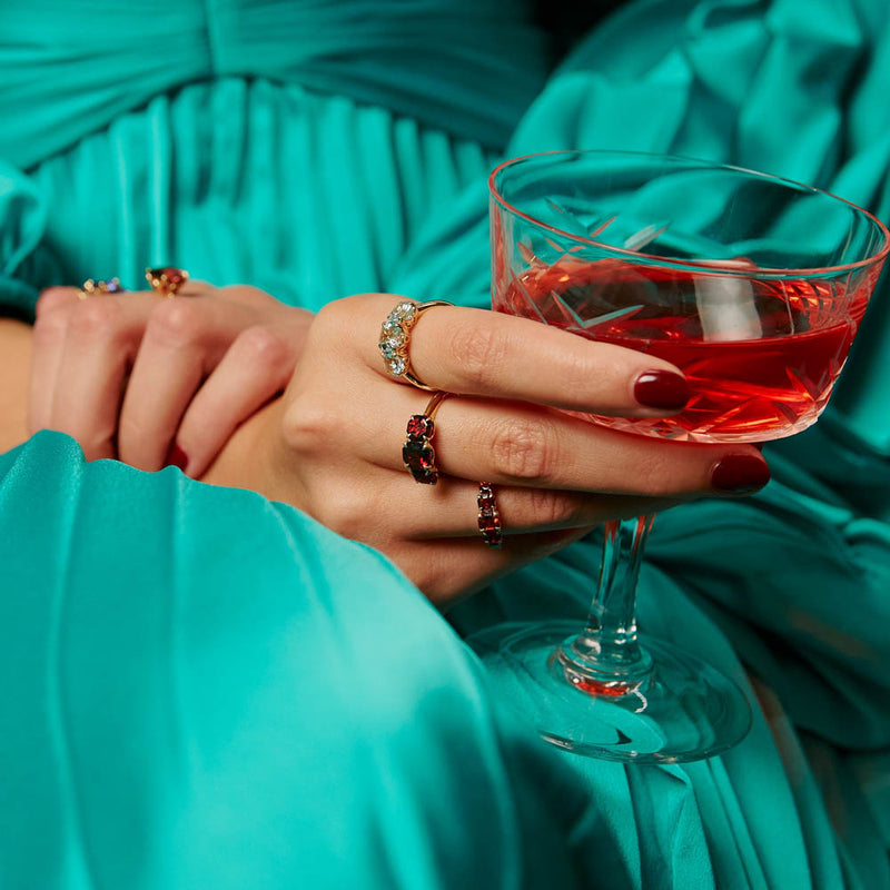 18ct Yellow Gold Three Stone Garnet Octavia Ring-Ring-Walker & Hall