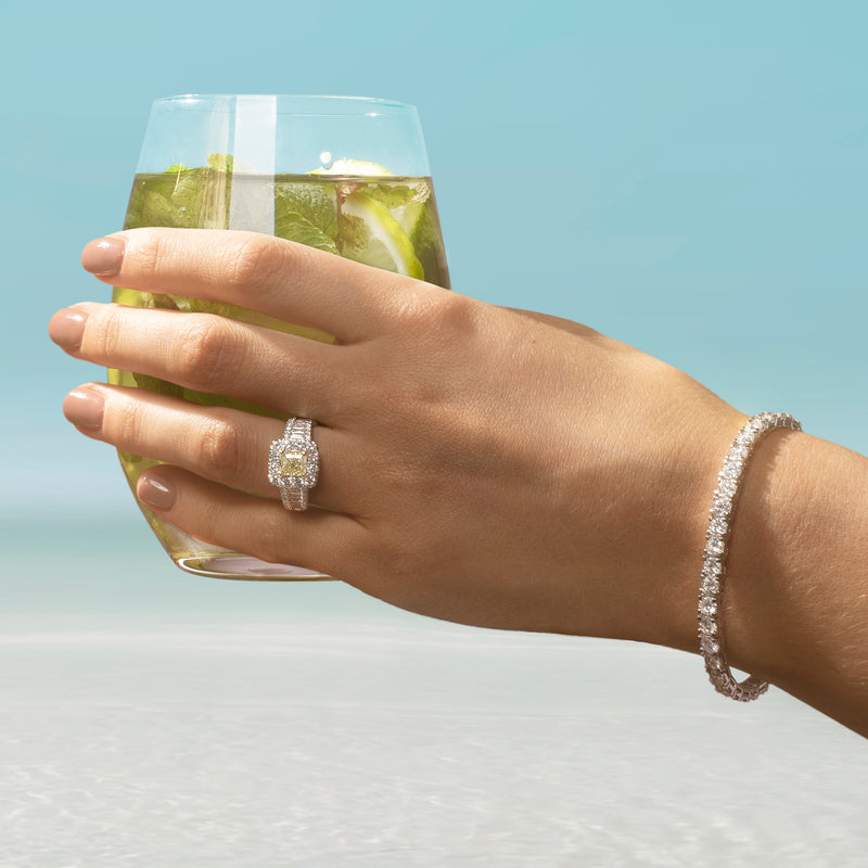 18ct White Gold Radiant Cut Yellow Diamond Ring-Ring-Walker & Hall