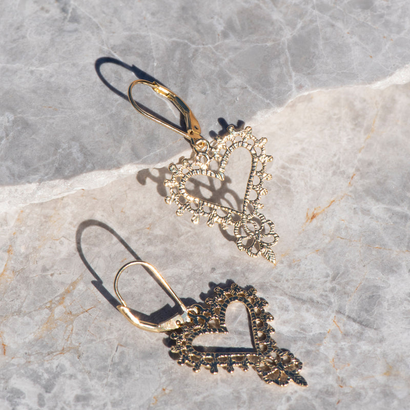 Zoe & Morgan Gypsy Heart Earrings - Gold Vermeil-Earrings-Walker & Hall