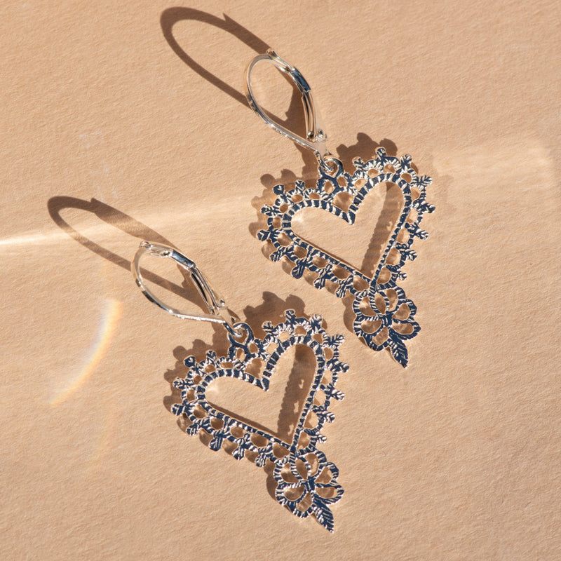 Zoe & Morgan Gypsy Heart Earrings - Sterling Silver-Earrings-Walker & Hall