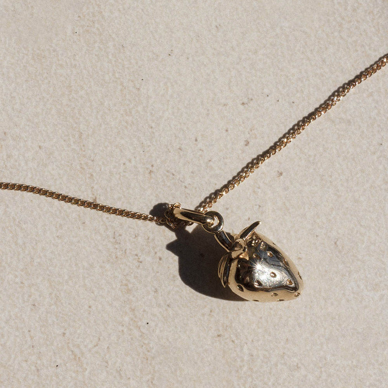 Meadowlark Strawberry Charm Necklace - Sterling Silver-Necklace-Walker & Hall