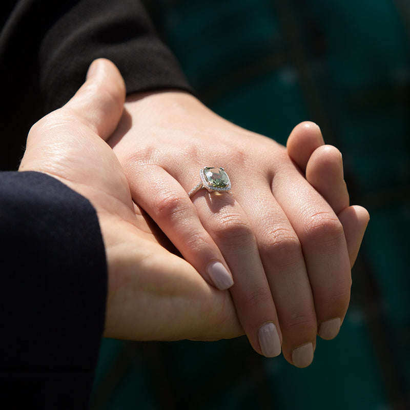 18ct White Gold Tourmaline & Diamond Halo Ring-Ring-Walker & Hall