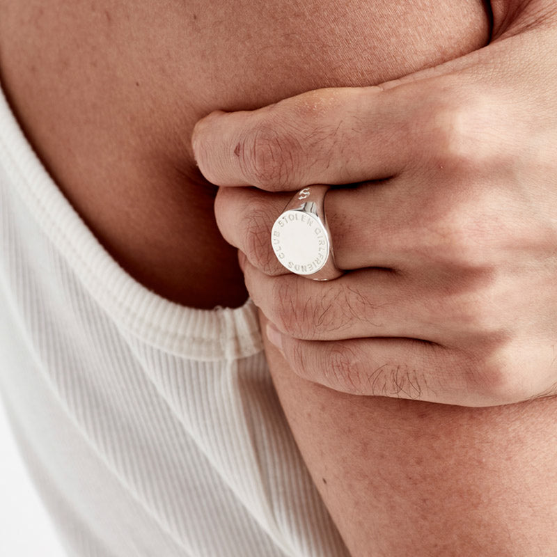 Stolen Girlfriends Club Text Logo Sovereign Ring - Sterling Silver-Ring-Walker & Hall